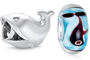 Bling Jewelry Set aus zwei nautischen Fischerei-Ozean-Meer-Wal-Charme-Perlen für Frauen für Teenager oxidiertes Murano-Glas .925 Sterlingsilber passt europäisches Armband