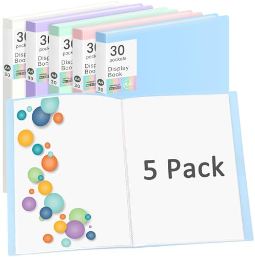 Confezione da 5 raccoglitori con maniche in plastica con protezioni trasparenti per fogli, visualizzazione di 60 pagine, libro di presentazioni per opere d'arte, organizer per documenti e certificati