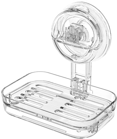 MJXKBB Soap Dish for Shower Clear Acrylic Soap Holder with Self-Draining Design No Drilling Required Strong Fixation for RV Bathroom and Kitchen Easy to Clean and Space Saving