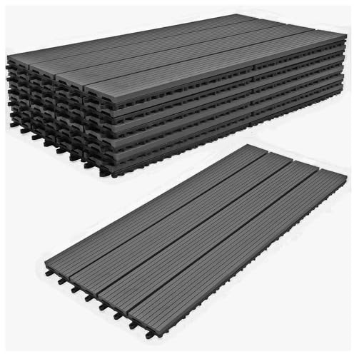 Frankystar Noka - Pavimento da Esterno con Clip 90x30 cm 6 Piastrelle per Giardino Patio Terrazza Pavimentazione 1,62m2 in WPC NERO