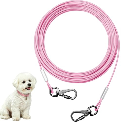 Mi pupjoy Cable de amarre para perros de 10/20/30/50 pies para correa de patio exterior para mascotas pequeñas a medianas perros de hasta 60 libras – Correa de corredor para perros al aire libre (rosa