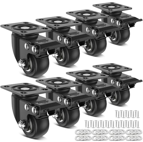 Deutnart Schwerlastrollen, 50 mm Robuste Möbelrollen, Rollen für Möbel Tragfähigkeit von 600 kg, Geräuscharme Rollen Schwerlast für Wagen Möbel Werkbänke Paletten - 8er Lenkrollen mit Bremse