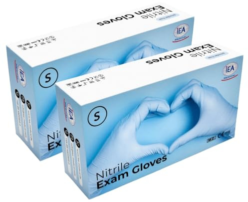 IEA Medical Guantes de nitrilo azul, 200 unidades, desechables, talla S, guantes de nitrilo, guantes desechables sin polvo, guantes de goma sin látex