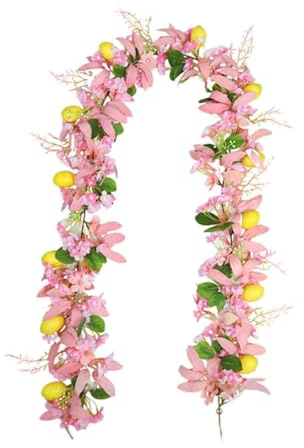 Ghirlanda artificiale di fiori di ciliegio e limone, pianta finta da appendere, decorazione per feste, interni ed esterni, anniversario, ufficio, giardino, bianco, 180 cm