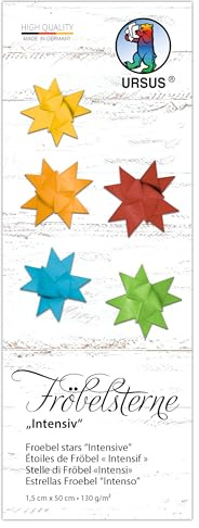 Ursus 3510 00 99 - Fröbel stars Intensive, 130 g/m² di carta da disegno in argilla, 80 strisce pieghevoli, formato 1 x 50 cm, Ø 4,3 cm, 5 colori, con istruzioni per l'uso