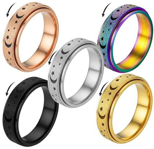 TioRacY 5er Set Anti Stress Ring, Anxiety Ring für Erwachsene, Spinner mit Galaxy Design, für Büro, Prüfungen und als Geschenk (5 Farben)