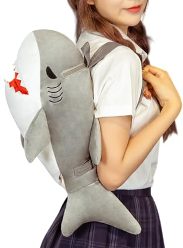 Mochila Tiburón - para libros con animales de dibujos animados, adorable muñeca de peluche suave con cremallera funcional, transportín escolar para niños de larga duración | Fiable como, Gris