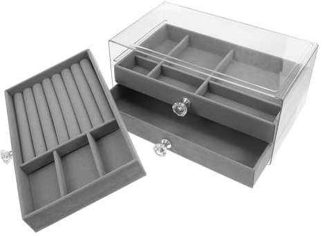 Lurrose Organizer per Gioielli da Toeletta con 3 Cassetti Rimovibili, Portagioie Moderno in Plastica con Scomparti per Anelli e Collane da Esposizione su Piani D'appoggio