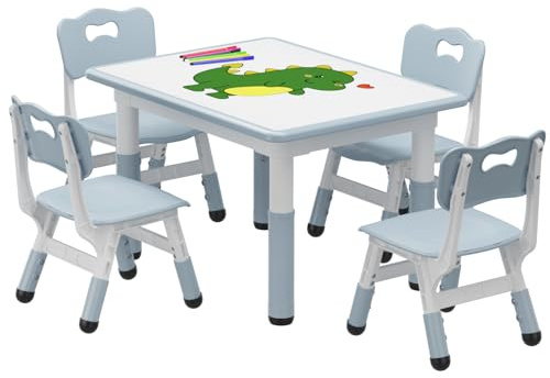Garvee Kindertisch mit 4 Stühlen, Höhenverstellbar, Für Kleinkinder von 2-10 Jahren, Tischplatte mit Graffiti-Muster, rutschfeste Beine, Aktivitätstisch Für Kinder in Kita, Klassenzimmer und Zuhause