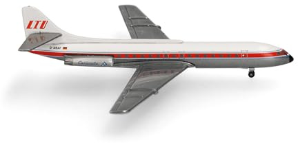 Herpa flygplansmodell LTU Sud Aviation Caravelle, miniatyr i skala 1:500, samlarobjekt, flygplansmodell utan ställ, metall