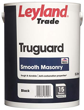 Leyland Trade - Exterior Smooth Masonry Paint - Black - 5L | Smooth Finish, Suitable for Brick, Concrete, Patio & Walls, Resists Dirt & Polution, Weather Resistant