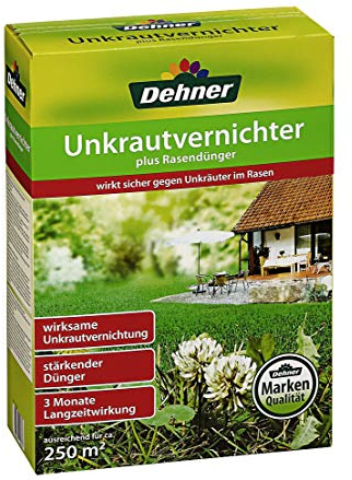 Dehner Unkrautvernichter plus Rasendünger | NPK-Dünger, Mischdünger, Unkrautvernichtung | Chlorarm | Kalium | sicher gegen Unkraut | Langzeitwirkung | 2 in 1 | Markenqualität | für ca. 250 qm