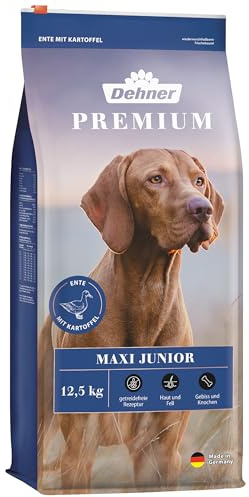Dehner Cibo per cani Maxi Junior, cibo secco senza cereali, per cuccioli e cani di taglia grande, anatra, agnello, patata, 12,5 kg