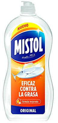 Mistol - Lavavajillas a mano - Detergente Lavavajillas Líquido Concentrado - Poderoso Eliminador de Grasa y Manchas Difíciles con Efecto Abrillantador, 900ml