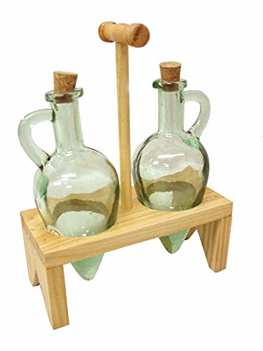 Juego ACEITERA VINAGRERA Aceite VINAGRE Convoy Ensalada ALIÑAR Cristal Grande 250ML Madera Natural