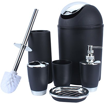 GOTOTOP Badezimmer Toiletten Set, badezimmer set kunststoff schwarz , badezimmer set bambus