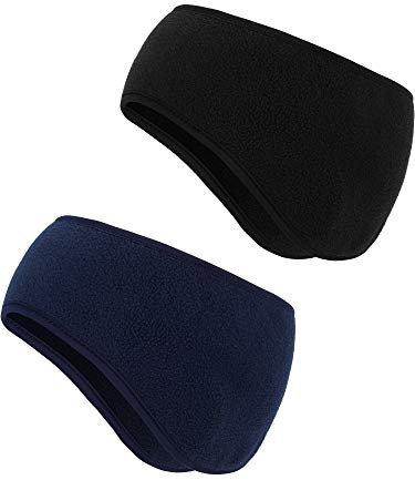 Boao 2 Pcs Winter Fleece Ear Warmers Headband Women Men, Black, Navy Blue