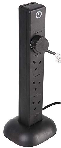 PRO ELEC PEL00133 – 8‑Gang Surge Protected Tower Extension Lead with USB, 2 m, Black