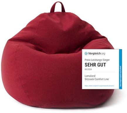 Lumaland Sitzsack Comfort Line | Indoor Beanbag 90x110x50cm mit mehr als 1,9 Mio. anpassbaren EPS-Perlen | Weiches & Komfortables Bodenkissen | Sessel für Kinder & Erwachsene | 250 L Volumen [Rot]
