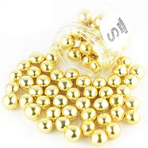 Super Streusel XL Knusperkugeln Gold - Schokokugeln Tortendeko 1,5cm (125g) | Goldene Schokoladenkugeln mit Crunch Kern, essbare Tortendeko für Hochzeit, Silvester & Cupcakes