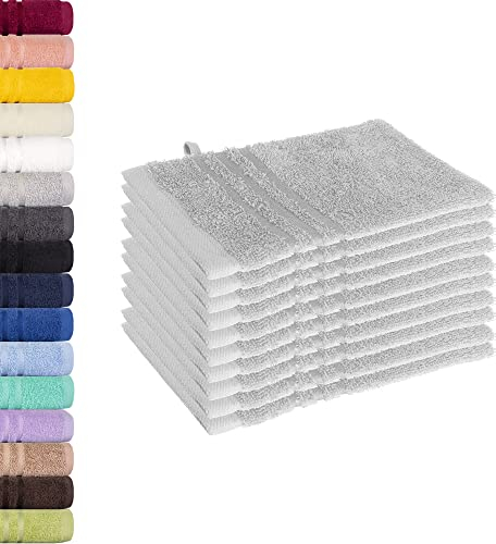 Lavea® 10er Set Waschhandschuh 15x21 cm – Saugstarke und Weiche Waschhandschuhe aus 100% Baumwolle, Frottierserie Elena – Waschbar und Strapazierfähig – Silber