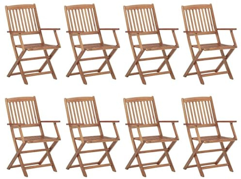 vidaXL 8X Akazienholz Massiv Gartenstuhl Klappbar mit Armlehnen Gartenmöbel Holzstuhl Klappstuhl Stuhl Stühle Essstuhl Terrassenstuhl Balkonstuhl