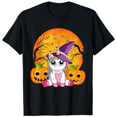 Carino Halloween Camicia Ragazze Donne Strega Unicorno Halloween Maglietta