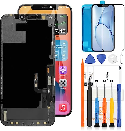 AMOLED - Pantalla LCD de repuesto para iPhone 12, iPhone 12, A2403, pantalla LCD de 6.1 pulgadas, panel táctil, digitalizador, matriz, kit de montaje de vidrio completo con herramientas gratuitas