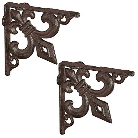 Relaxdays Regalwinkel antik, 4er Set, Regalträger Gusseisen, braun | Lilien Ornament, Vintage Wandwinkel für Regalboden