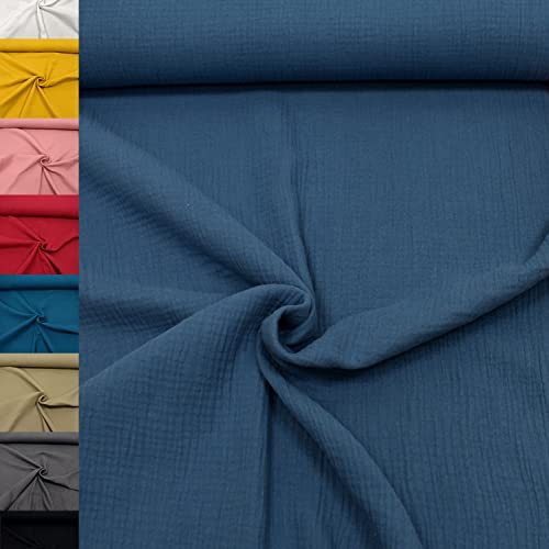 MAGAM-Stoffe Greta Musselin Stoff Double Gauze uni Oeko-Tex Meterware 50cm (26. Indigo blau)