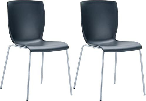 CLP 2er Set Gartenstühle Mio Kunststoff I Stapelbare Bistrostühle Mit Aluminiumgestell | Farbe schwarz