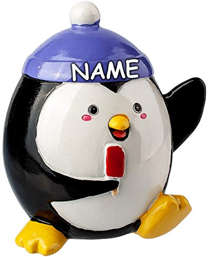 alles-meine.de GmbH große Spardose - Pinguin - inkl. Name - mit Verschluß - aus Kunstharz - 12 cm - stabile Sparbüchse - Sparschwein - für Kinder & Erwachsene/Kinderspardose lu..