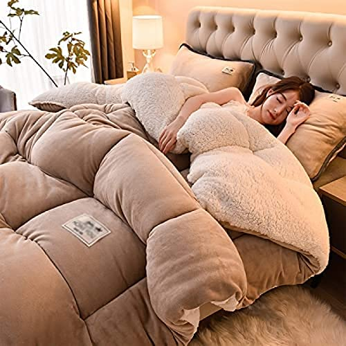 Pealihuy Plüsch-Steppdecke, Flauschige Kaschmir-Bettdecke, Dicke Winter-Lamm-Kaschmir-Decke, Weiche, Warme Bettdecke, Winterwarm,Beige,150 × 200 cm (2 Kg)