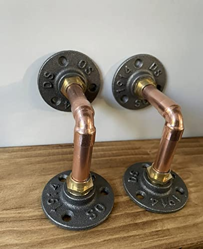Set of 2 Copper Pipe Handcrafted Shelf Brackets | Wall Scaffold Shelves Support Custom or Various Sizes - Handmade Home Decor (12 x 12cm)