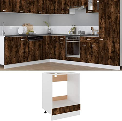 vidaXL Smoked Oak Oven Cabinet: Compact Kitchen Storage Solution - Engineered Wood Material, Adjustable Feet, and Easy-to-Clean Surface - 60x46x81.5 cm