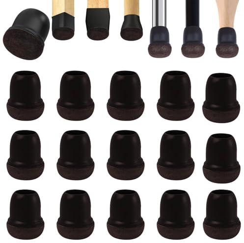 Norhogo 16 PCS Silicone Chair Leg Caps Floor Protectors 0.75in, Small dark brown Silicone Chair Leg Floor Protectors Covers with Felt, Furniture Feet Protectors Pads, No Noise No Scratches (Round)
