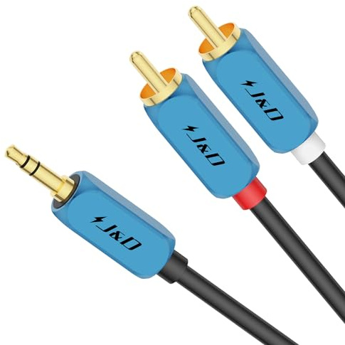 J&D RCA Audio-Kabel, 3,5-mm-Klinkenstecker auf 2 RCA Phono-Stecker Stereo-Adapterkabel mit Robuster Aluminiumlegierungs-Gehäuse und Vergoldetem Stecker für Verstärker/Mischpulte/Audio-Recorder, 1,8 M