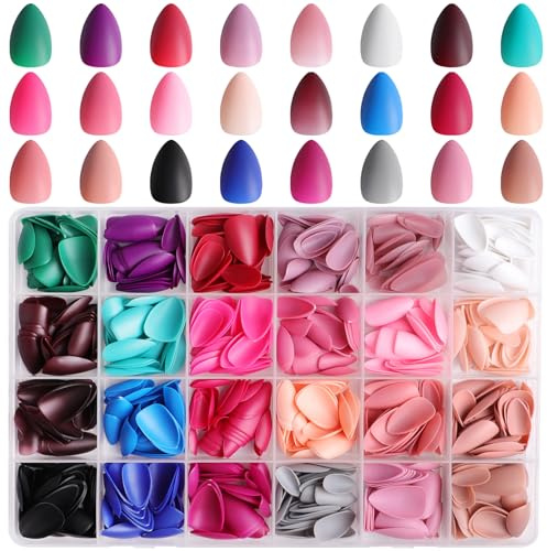 JUSTOTRY 576 pcs (24 Packs) Matt Mandel Nägel Zum Aufkleben Kurz,Press on Nails Einfarbig Short,Schöne Kunstnägel Fake Nails mit Nagelfeile,Oval Fingernägel Künstliche Nägel für Frauen