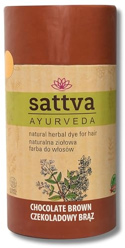 Sattva Coloration naturelle pour cheveux, marron chocolat, au henné, convient aux personnes allergiques, couleur végétale bio pour couleur, volume et brillance des cheveux naturels, double portion,
