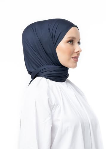 SWANISTANBUL 'Signature Soft' Jersey Hijab | Buttery-Soft Stretch Head & Neck Scarf, Non-Slip & Breathable | Lightweight Full Coverage Headwrap for Elegant Everyday Wear - Navy