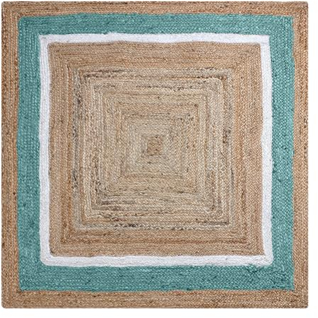 CASAVANI - 3x5 Area Rug Kelim Teppich Beige & Türkis Blau Handgeflochtener Jute-Teppich Indoor Outdoor Flachgewebe Teppich High Traffic Area Schlafzimmer Esszimmer Wohnzimmer