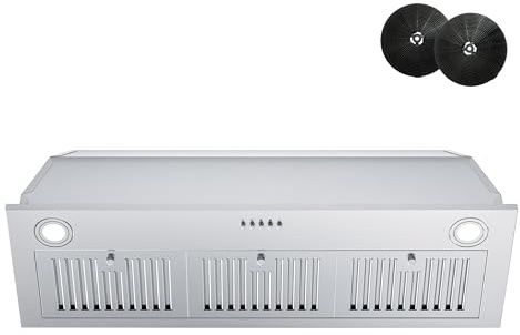 FIREGAS Range Hood Insert 36 inch, Built-in Kitchen Hood with 600 CFM, Ducted/Ductless Convertible Vent Hood, Stainless Steel Stove Hood Vent with Push Button, Baffle Filters and Charcoal Filters