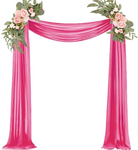 Tessuto drappeggiato per archi di nozze, 73,7 cm x 6,1 m, tessuto in chiffon trasparente, per matrimoni, pergolati, cerimonie, feste, addio al nubilato, decorazione per festoni, sfondo rosa acceso, 1