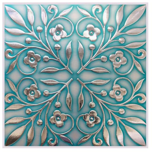 Main Street – 24-Pack of 8 x8 Peel and Stick Backsplash Wallpaper Tiles – Teal and Silver Leaves Design – Removable Self Adhesive Wall Tile for Kitchen, Renter-Friendly for Your Home and DIY Projects