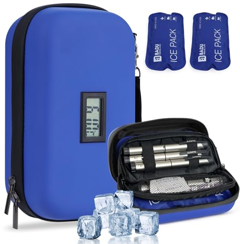HIMDUZE Glacière à insuline approuvée par la TSA pour Voyage avec thermomètre, Affichage de la température, Sac de Voyage pour diabétique avec 2 Blocs réfrigérants réutilisables pour Voyage