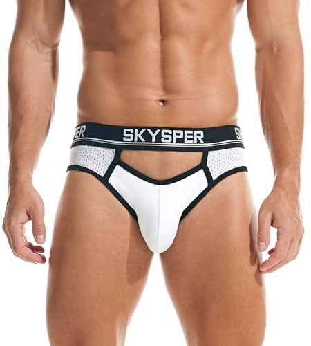 SKYSPER Jockstrap String Hommes Respirant Confortable Triangle Slips Caleçon Design Unique Sexy sous-Vêtements pour Hommes, 25SK-Blanc, XL