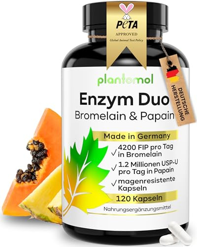 Papain Bromelain Kapseln hochdosiert - 4-Monatsvorrat - Enzym-Komplex | Verdauungs-Enzyme Komplex - Bromelain Papain Kapseln mit Vitamin C - Bromelain hochdosiert aus Ananas-Extrakt