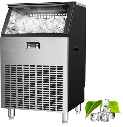 PLABNK Máquina para fabricar cubitos de hielo grandes, máquina para hacer hielo KTV para tienda de té con leche comercial, 120 kg por 24 horas,Silver