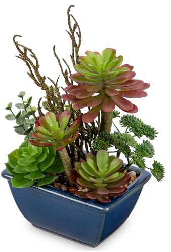 Oairse Small Artificial Succulent Plants Assorted Fake Plant in Ceramic Pots Fake Potted Plant Decorative Artificial Plants Indoor for Home Bathroom Kitchen Office Living Room Table Shelf Decor