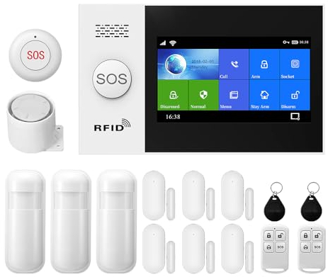 PGST Allarme casa Senza fili 4G GSM,Sistema di Sicurezza WiFi con Schermo Fulltouch Wireless da 4,3 Funziona con Alexa e Google per casa, con sirena sensore porta finestra sicurezza per casa, ufficio